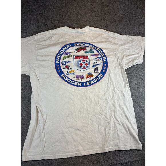 Vintage National Professional Soccer League Logo Shirt Mens XL White MLS - Picture 1 of 9